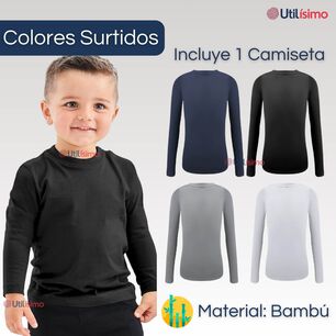 Camiseta Polera Bamb&uacute; Cuello Redondo Primera Capa Manga Larga Ni&ntilde;o