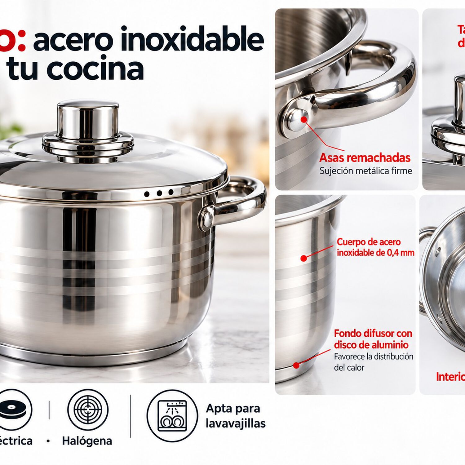 Bater&iacute;a De Cocina Vitta Oslo 8 Piezas Acero Inoxidable Plateado Con Tapas Met&aacute;licas image number 1.0