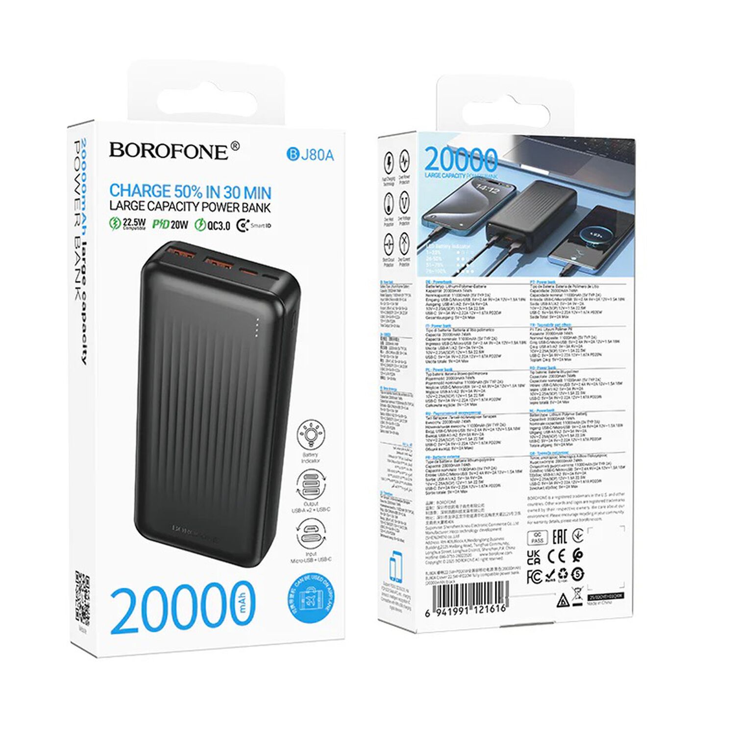 Powerbank Borofone Bj80a Clever Carga Rapida 22.5w 20.000mah image number 3.0