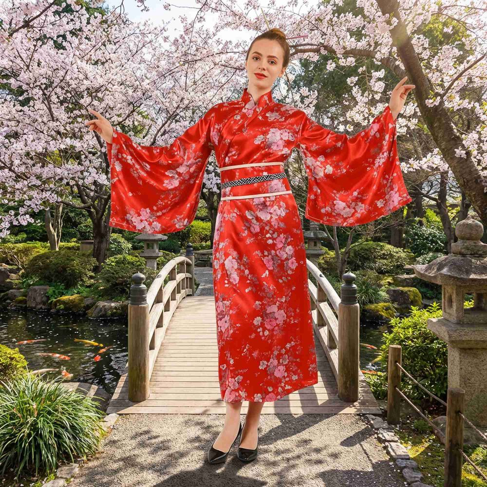 Kimono Elegante Tradicional Japon&eacute;s Mujer Obi Incluido image number 3.0