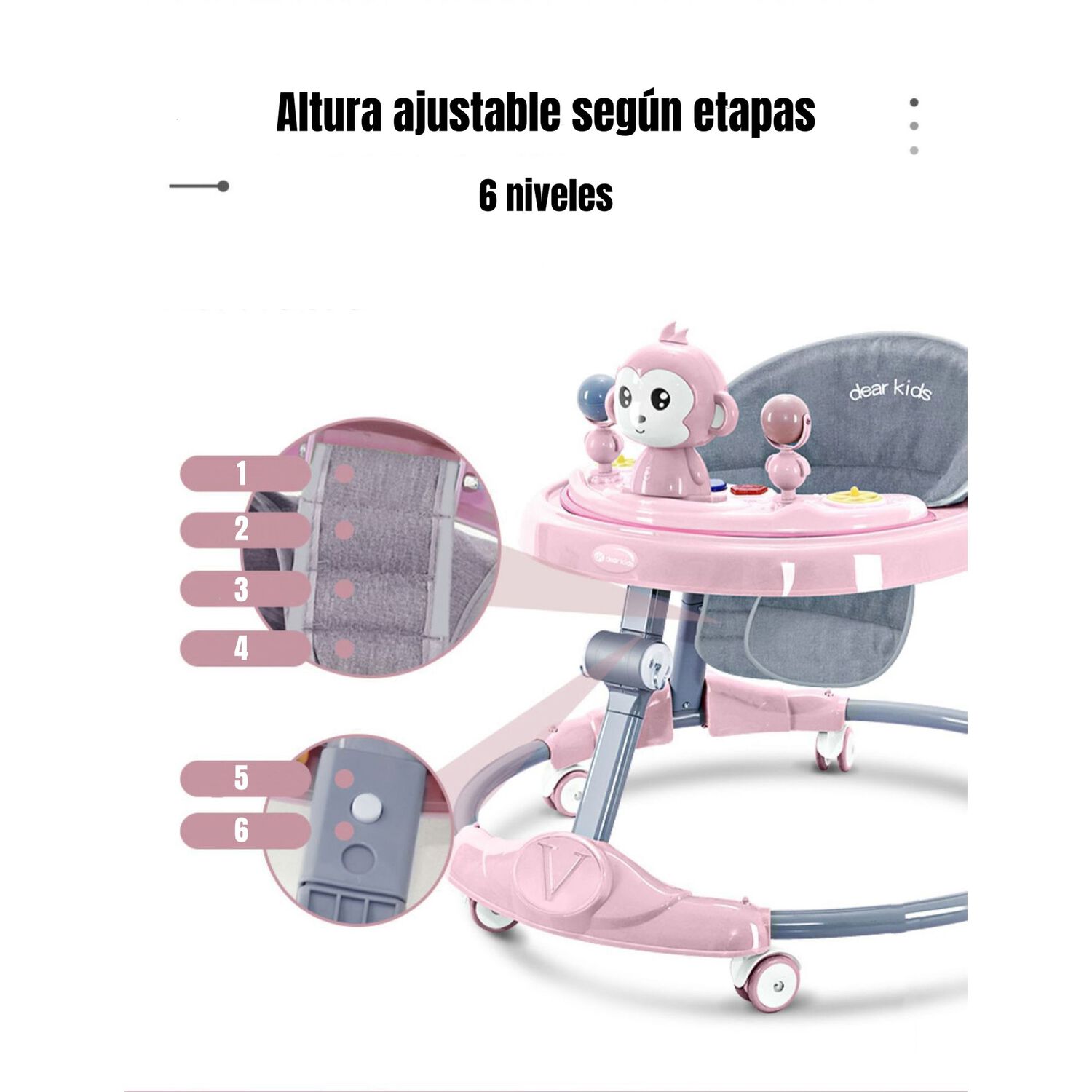 Andador Caminador Plegable Apoya Pies Bora Rosado Lubabycas image number 7.0