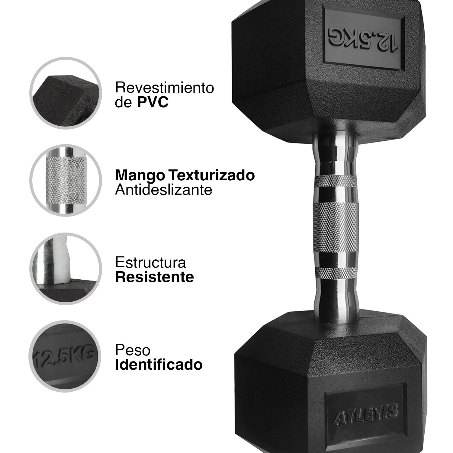 Mancuerna Hexagonal 12.5 Kg Negro image number 3.0