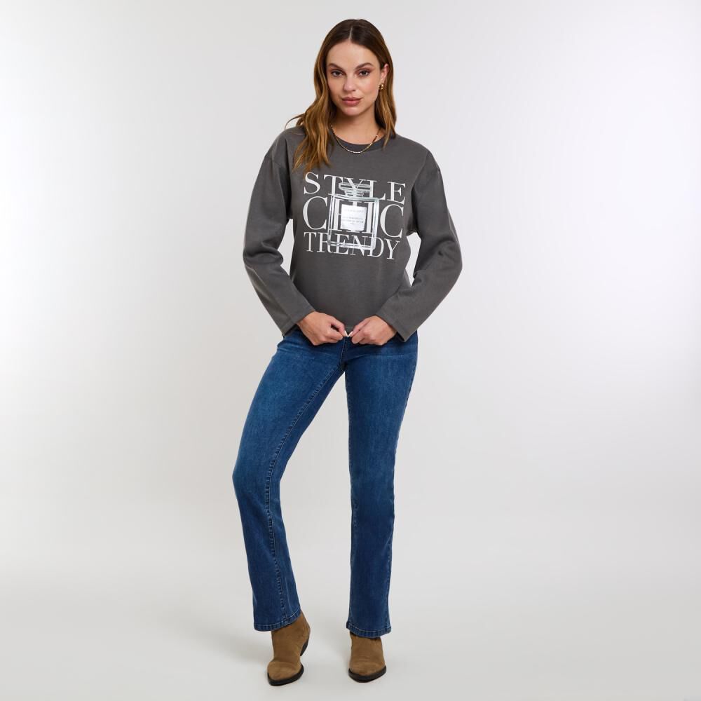 Polerón Estampado Aplicación Folia Y Strass Cuello Redondo Mujer Kimera image number 1.0