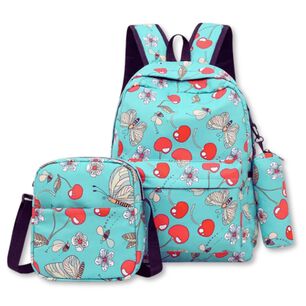 Pack Mochila Lonchera Estuche 43cm Juvenil Y Escolar Cherry