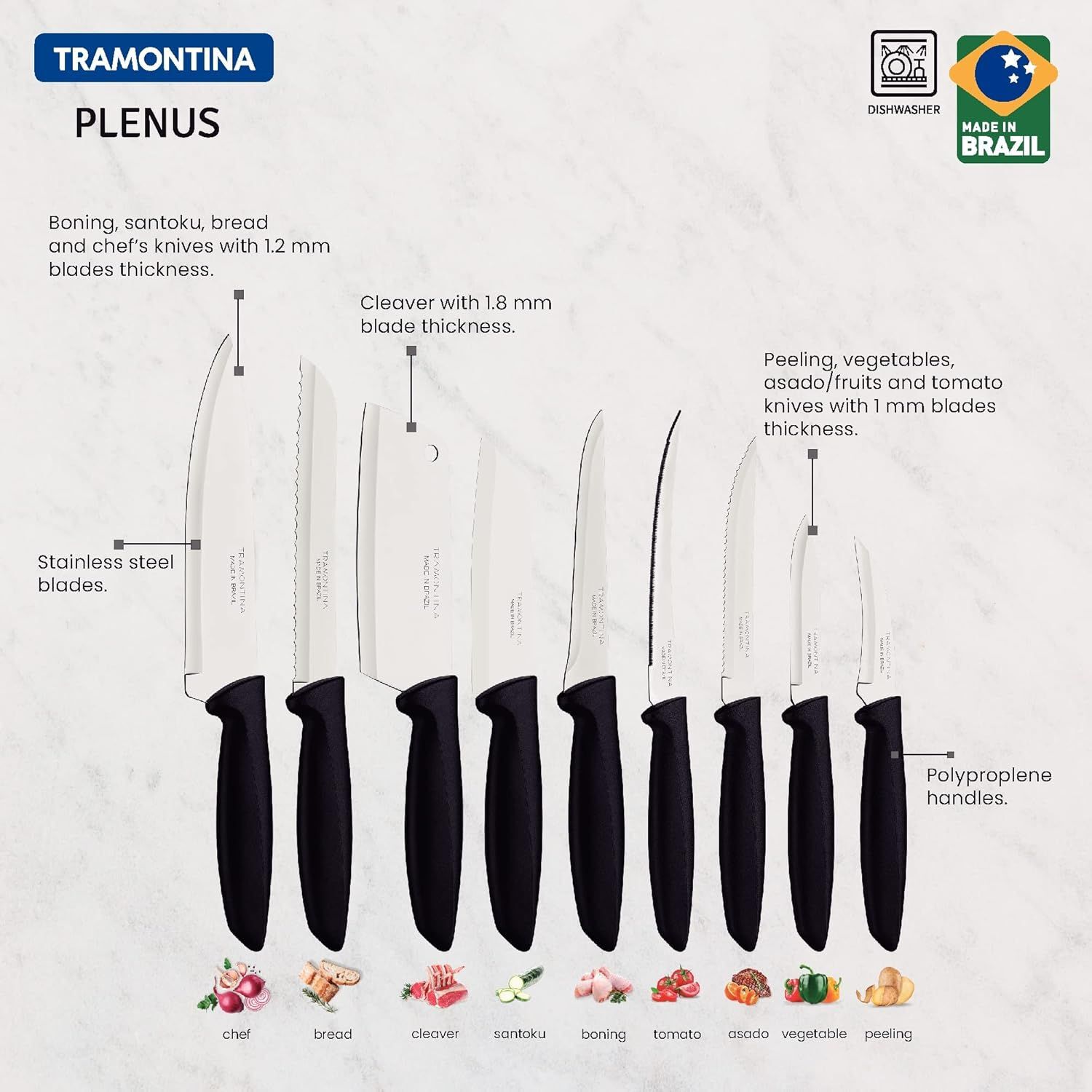 Set 9 Cuchillos Tramontina Profesional Acero Inoxidable image number 2.0