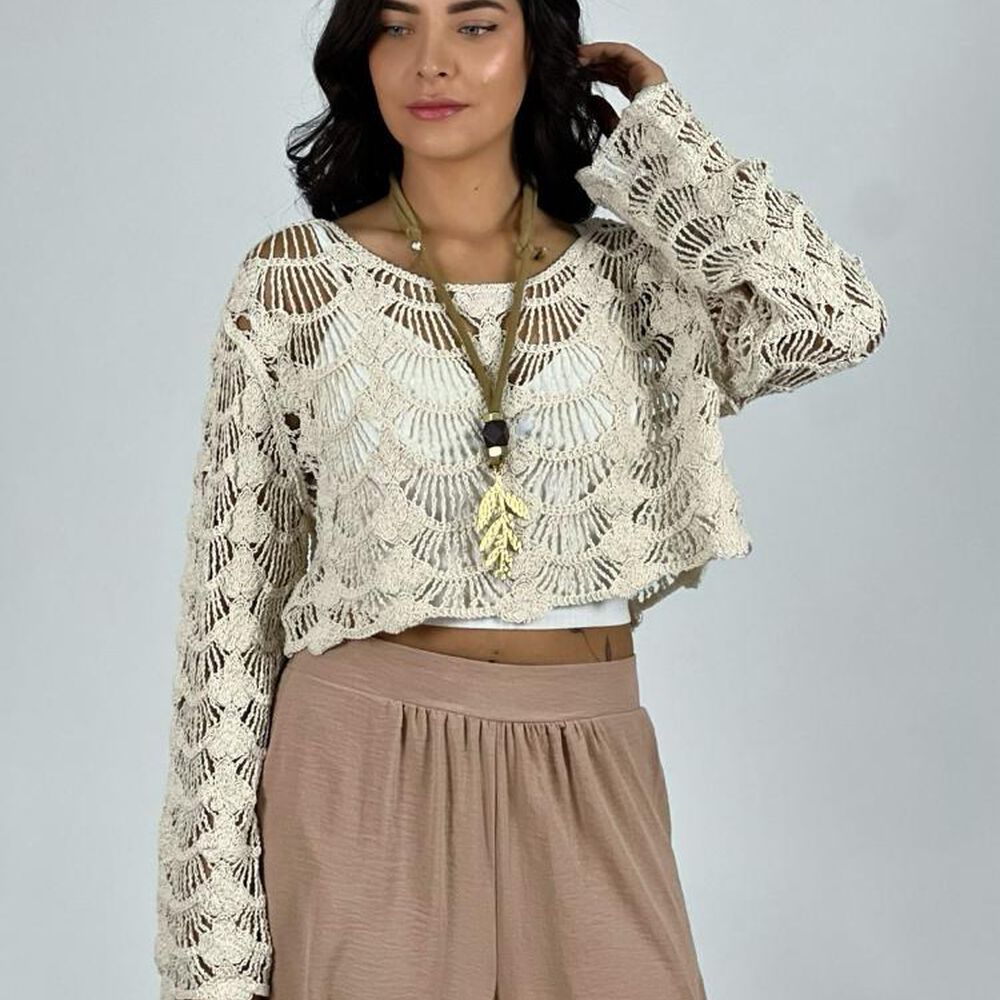 Polera Tejida De Hilo Blanco Enigmática Boutique image number 4.0