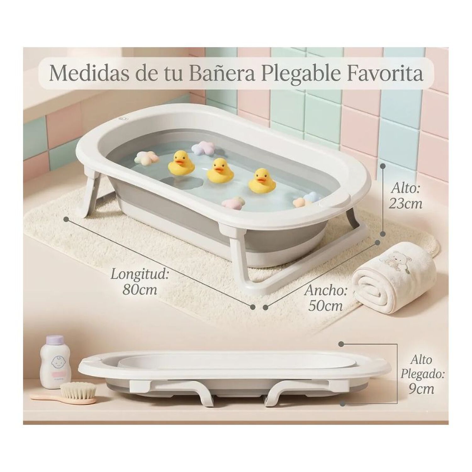 Ba&ntilde;era Tina Plegable Guagua Coj&iacute;n Term&oacute;metro Kit 4 En 1 image number 4.0