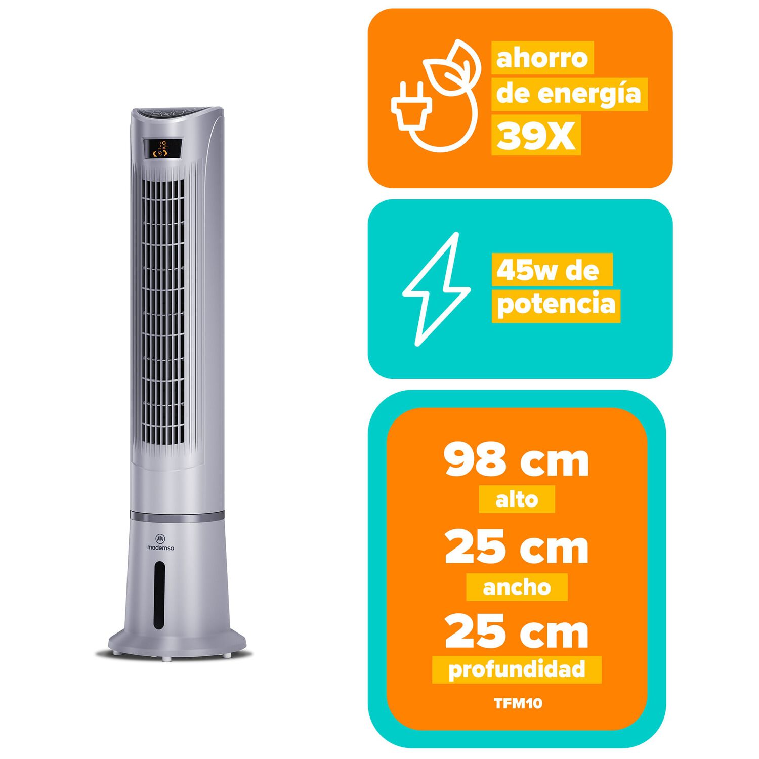 Enfriador De Aire De Torre Mademsa 45w Control Remoto Tfm10 image number 1.0