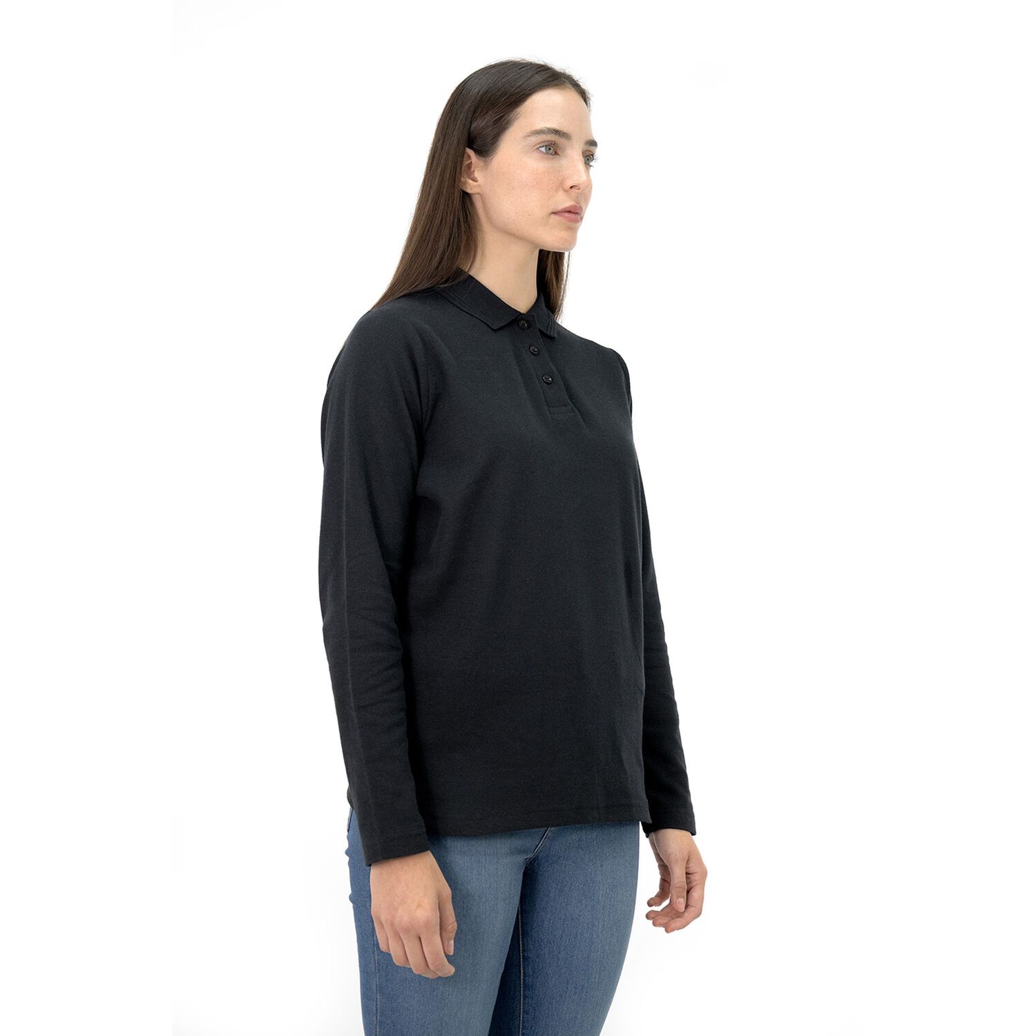 Polera Pique Quebec Manga Larga Negro Mujer image number 1.0