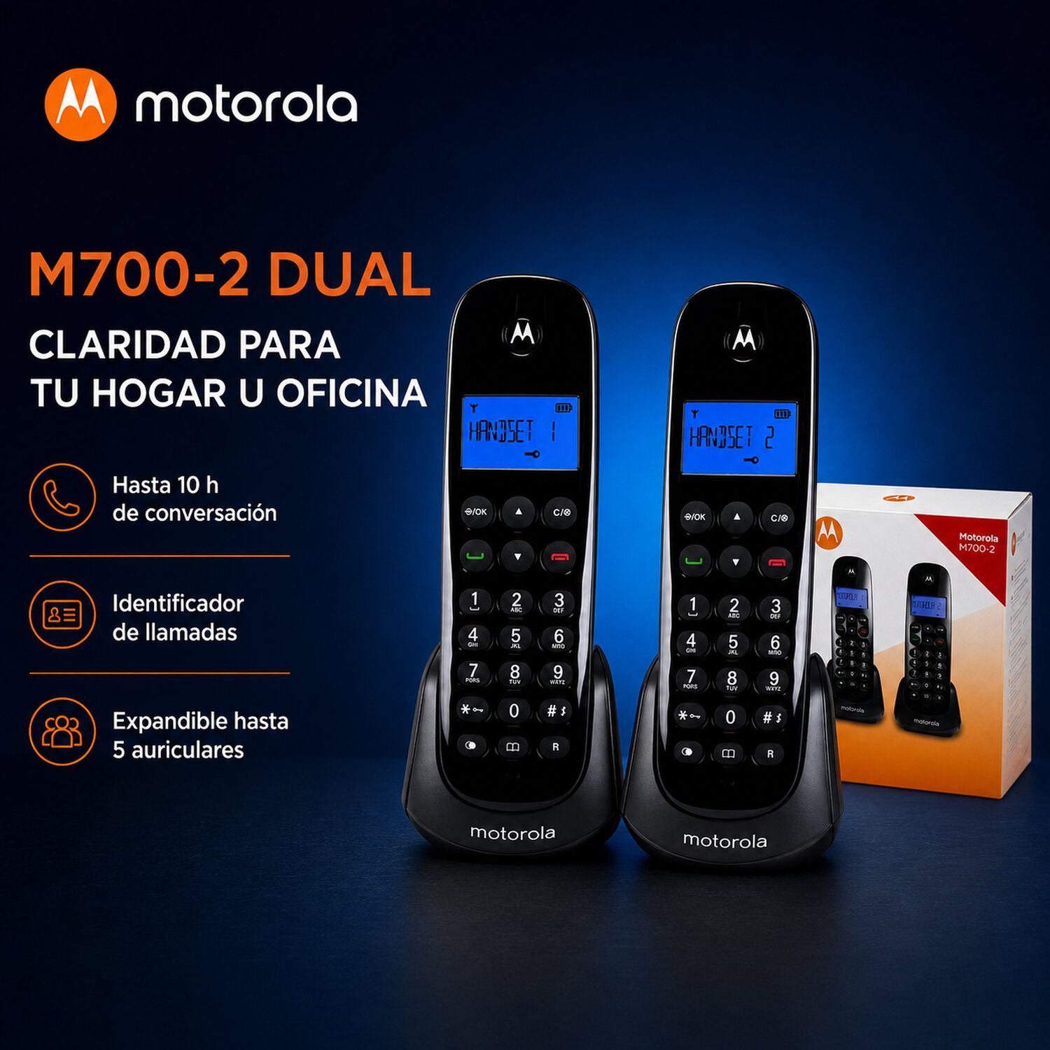 Pack De 2 Tel&eacute;fonos Inal&aacute;mbricos Motorola M700-2 Dual Hd image number 5.0