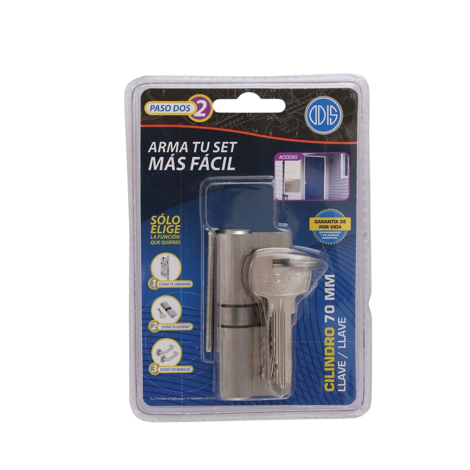 Cilindro Odis Llave-llave Est&aacute;ndar 70mm Plata Satinado 6 Combinaciones image number 7.0