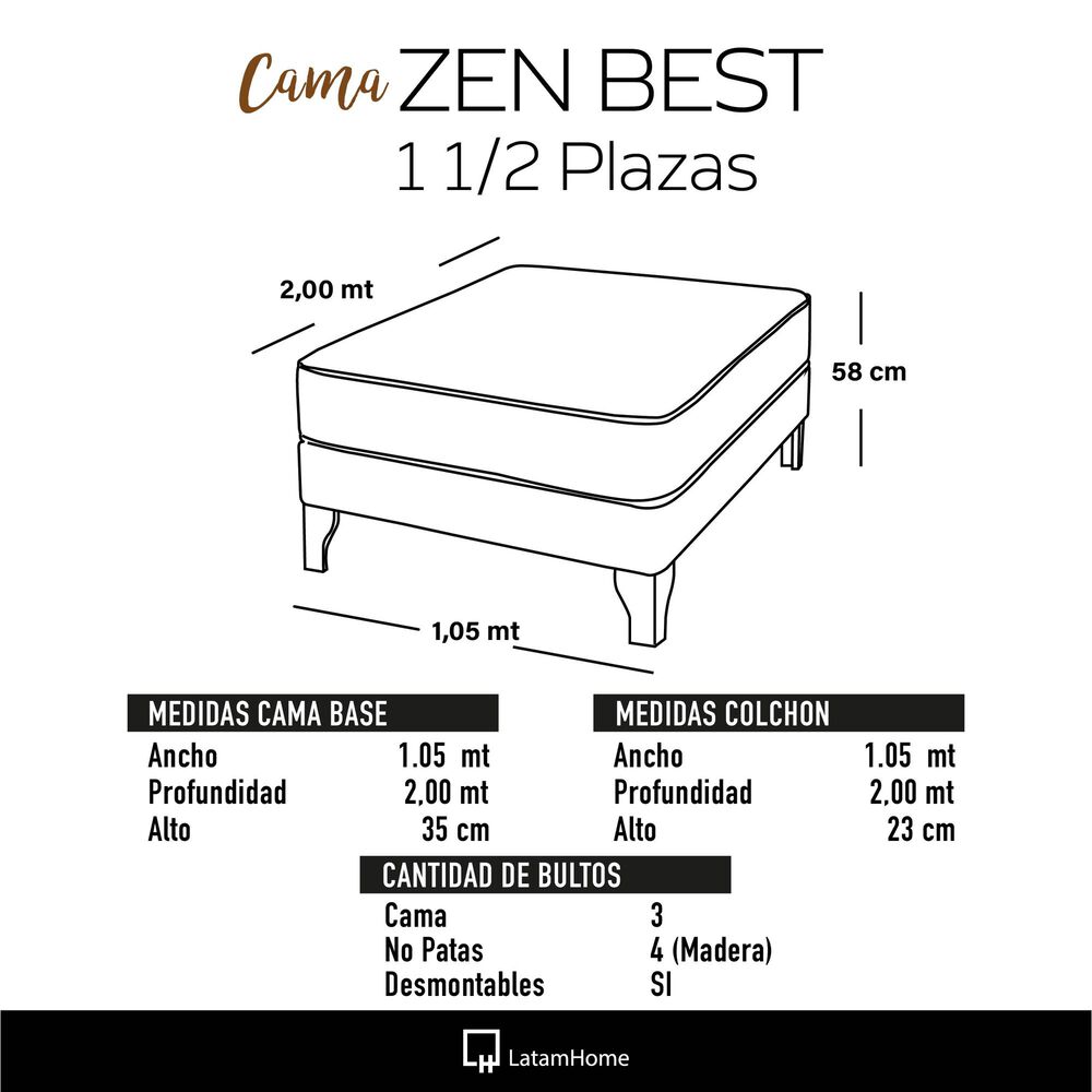 Cama Europea Zen Best 1.5 Plaza Tela Velvet Pistacho image number 2.0