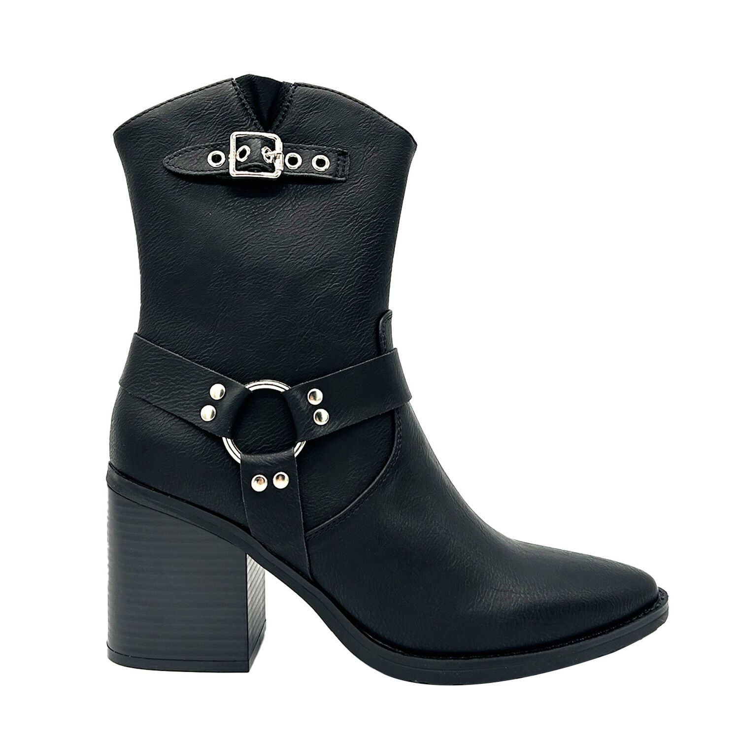 Bota Cowboy Para Mujer Color Negro Con Hebilla Y Aros image number 2.0