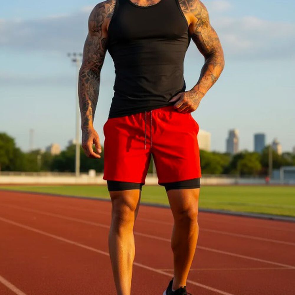 Short Gimnasio Con Licra Deportiva 2 En 1 Hombre Correr Rojo Xxl image number 0.0