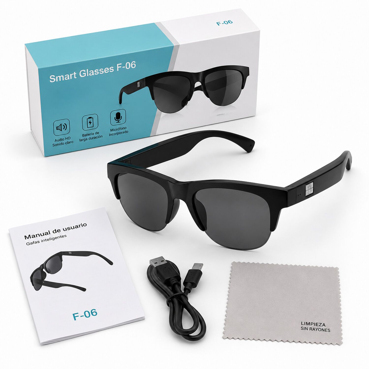 Gafas Lentes Inal&aacute;mbricas Inteligentes De Sol F06 Bluetooth image number 5.0