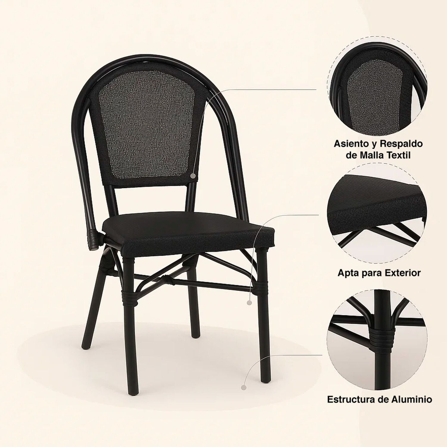 Pack De 4 Sillas Bistro Parisina Textileno - Negro image number 4.0