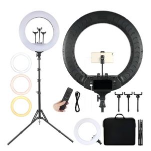 Aro De Luz Profesional De 45 Cm + Tripode 2.1 Metros Estructura Negro Luz Blanco Fr&iacute;o