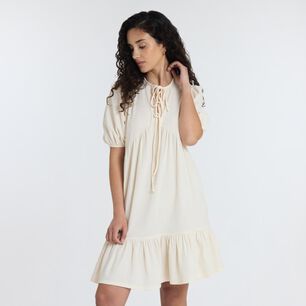 Vestido Con Amarras Manga Corta Cuello Redondo Mujer Freedom