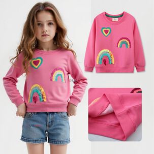 Polerón Niña Manga Larga 100% Algodón Fucsia Arcoiris
