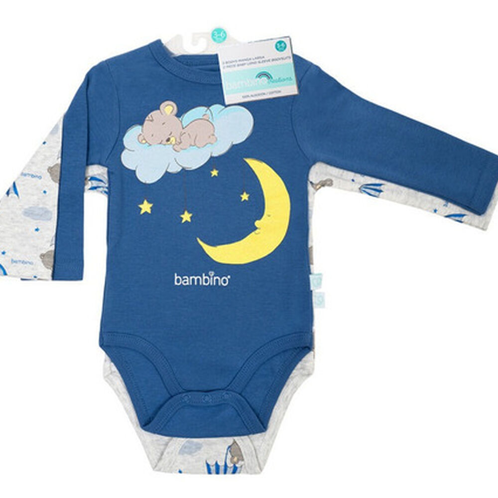 Set 2 Piezas Bodys Manga Larga Bambino Oso Celeste image number 3.0