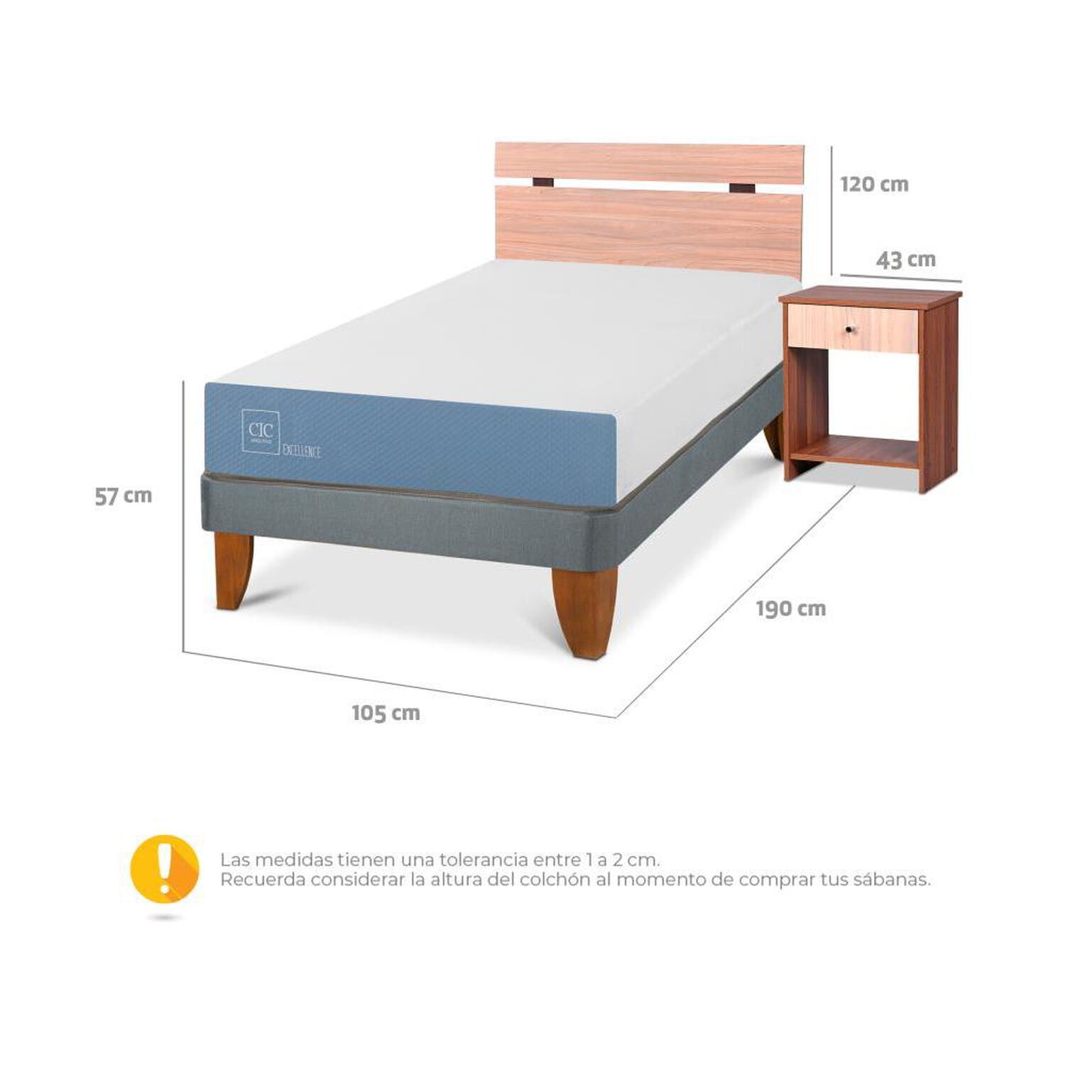 Cama Europea Cic Excellence / 1.5 Plazas / Base Normal + Set De Maderas image number 2.0