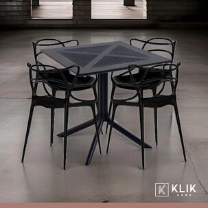Mesa Restaurant 80x80 Polipropileno + 4 Sillas Master Negras