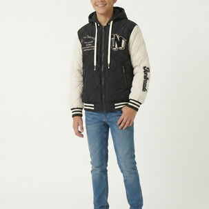 Chaqueta Varsity Bomber Acolchada Capucha Urbana Desmontable