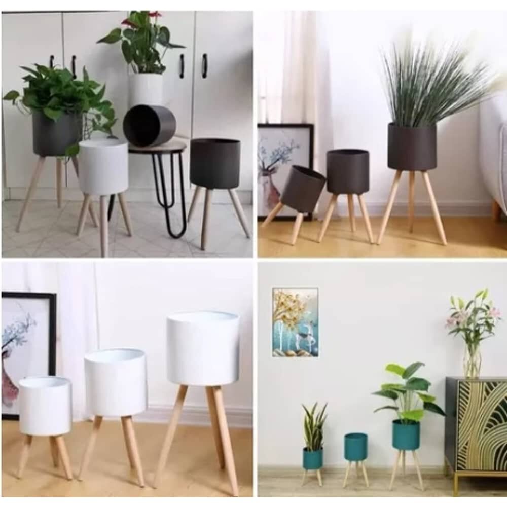 Set 3 Floreros Decorativos Met&aacute;licos Pedestal Maceteros image number 1.0