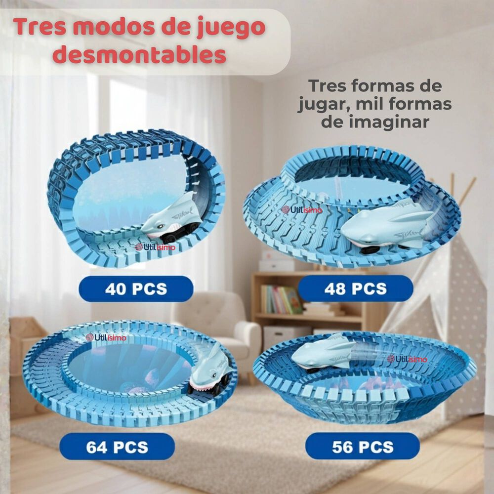 Pista Carreras De Auto Ni&ntilde;o Juguete Flexible Acu&aacute;tico 183 Piezas image number 7.0