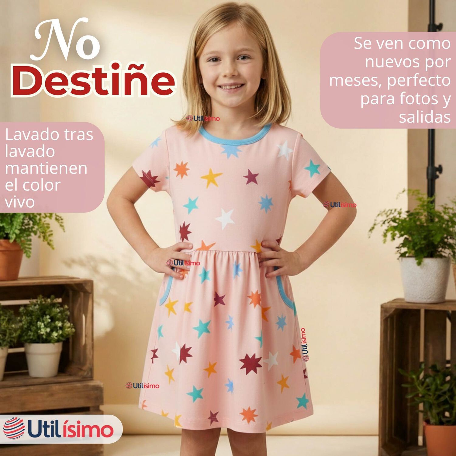 Vestido Manga Corta Estrellas Algod&oacute;n Ni&ntilde;a image number 3.0