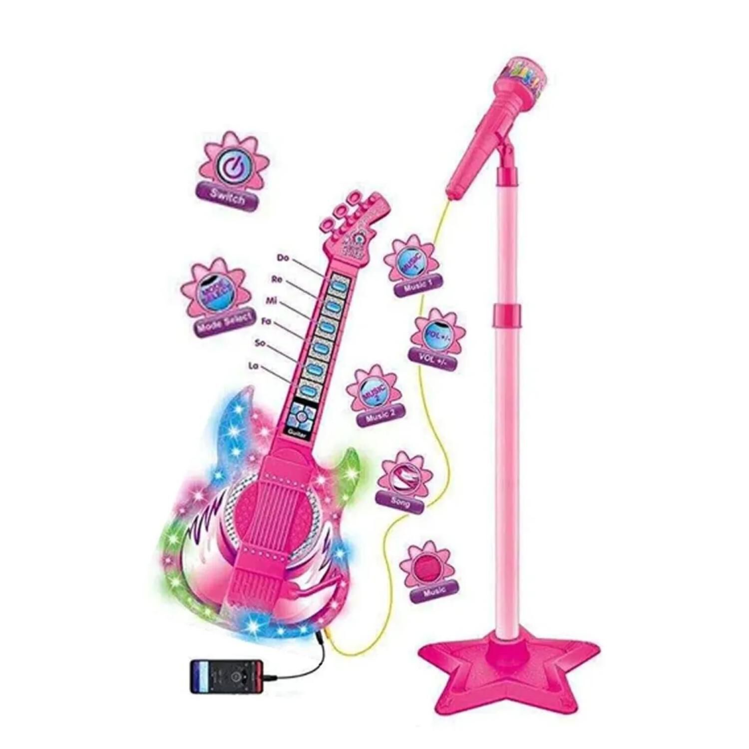 Juguete Guitarra Y Microfono Musical Karaoke Rosado Infantil image number 0.0