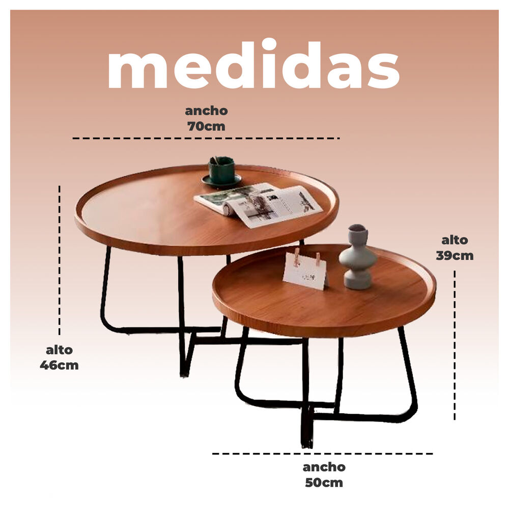 Set Mesas De Centro Redondas Dise&ntilde;o Moderno Madera Y Metal image number 3.0