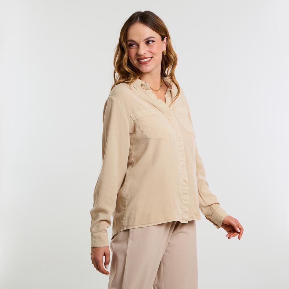Blusa Lisa Abotonada Lyocell Manga Larga Cuello Camisero Mujer Kimera image number 2.0