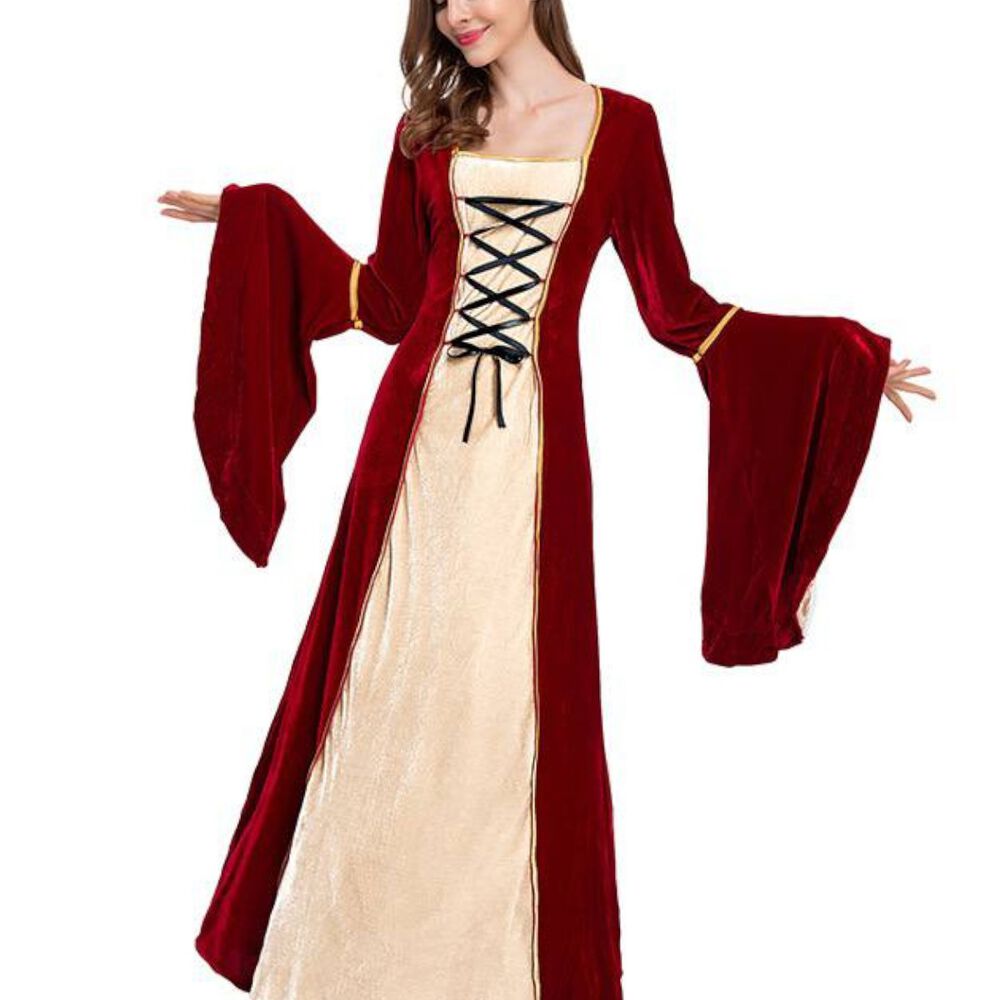 Disfraz Medieval Renacentista Para Mujer Vestido Largo Con Cordones G&oacute;tico image number 3.0