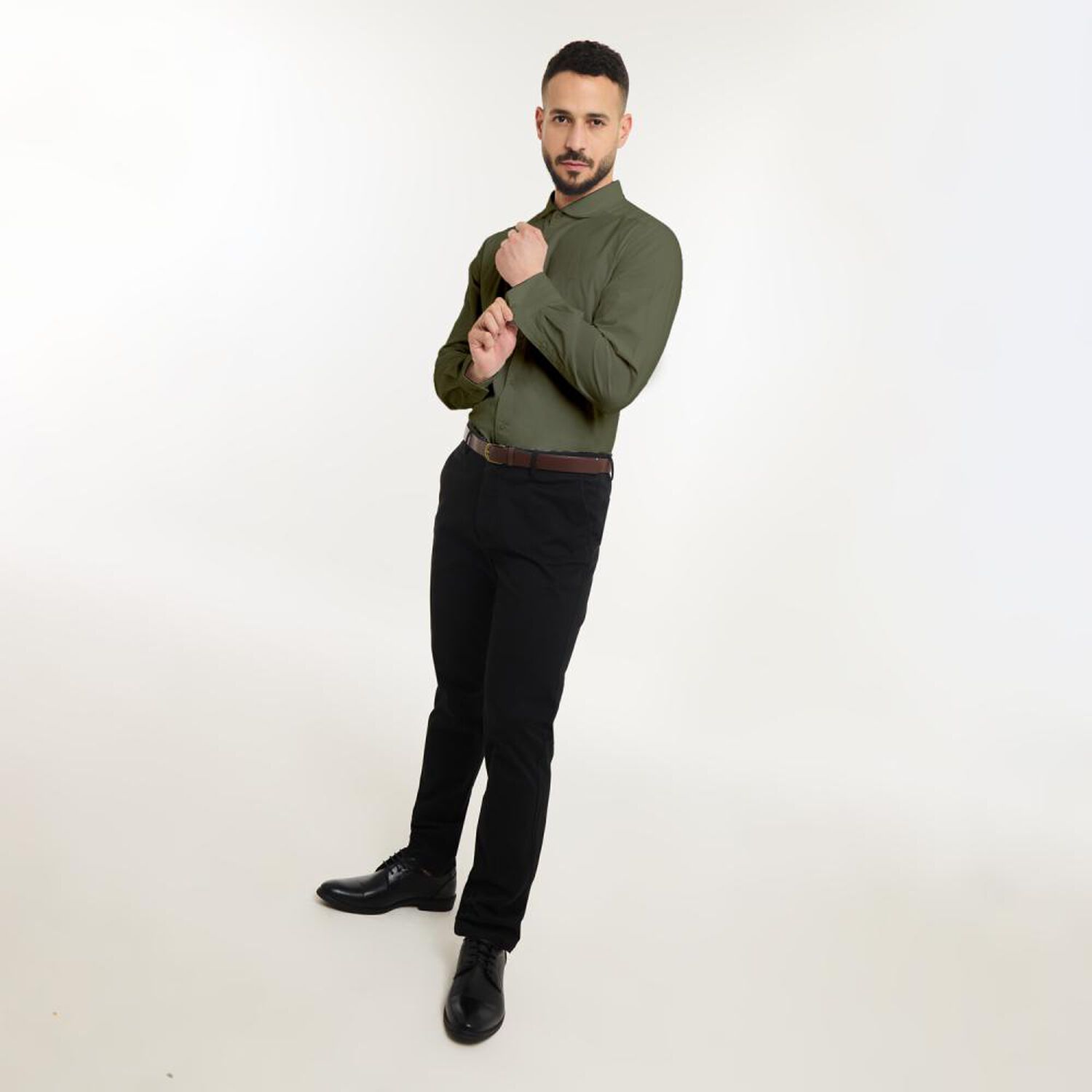 Camisa Lisa Slim Manga Larga Hombre Az Black image number 1.0