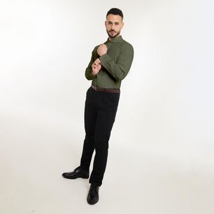 Camisa Lisa Slim Manga Larga Hombre Az Black