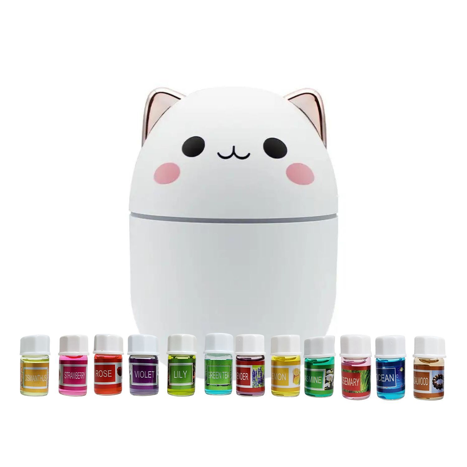 Pack Humidificador Dise&ntilde;o Gato Blanco + 12 Esencias Aromaticas image number 1.0