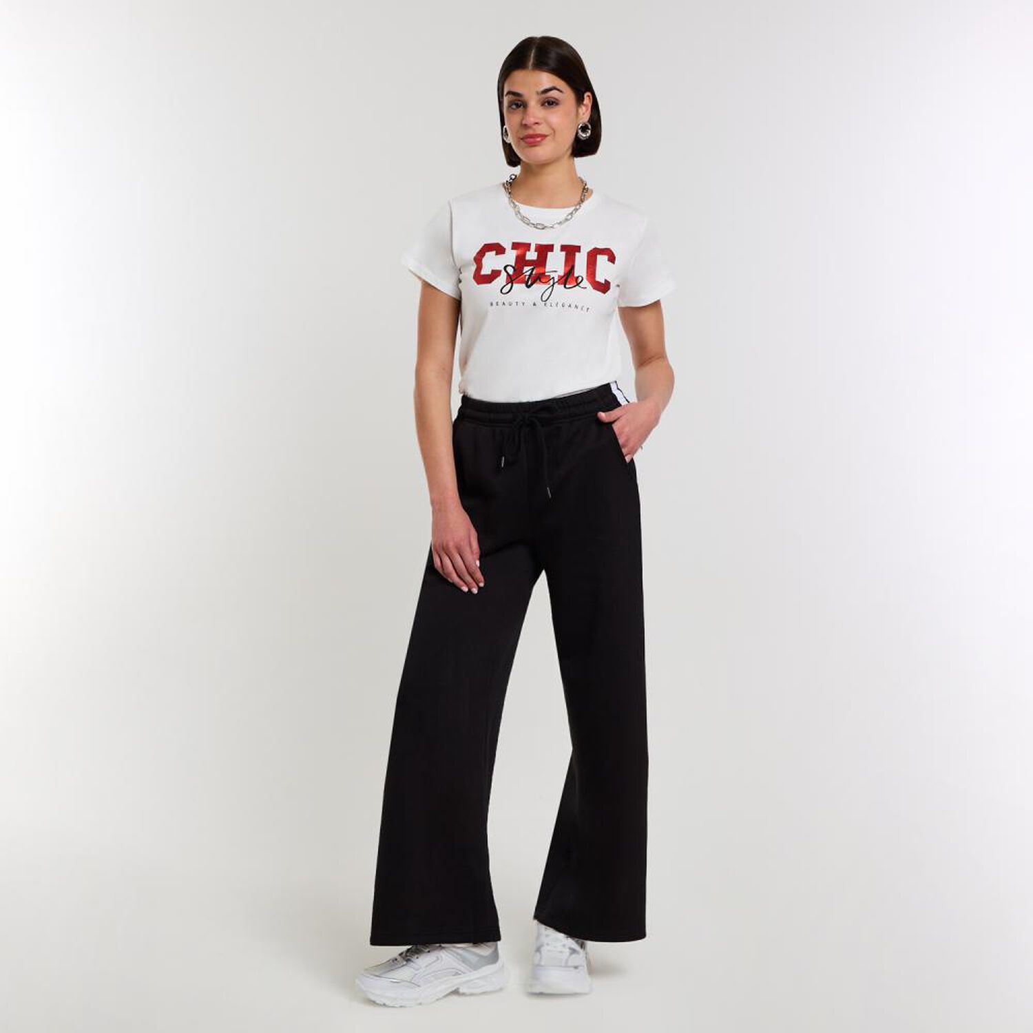 Pantal&oacute;n De Buzo Tiro Medio Wide Leg Mujer Rolly Go image number 1.0