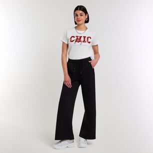 Pantal&oacute;n De Buzo Tiro Medio Wide Leg Mujer Rolly Go