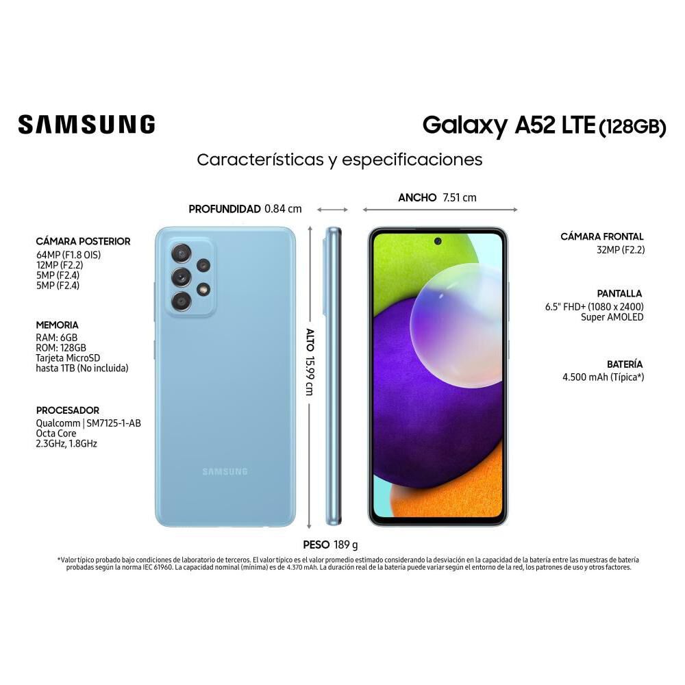 Smartphone Samsung A52 Blue / 128 Gb / Liberado image number 3.0