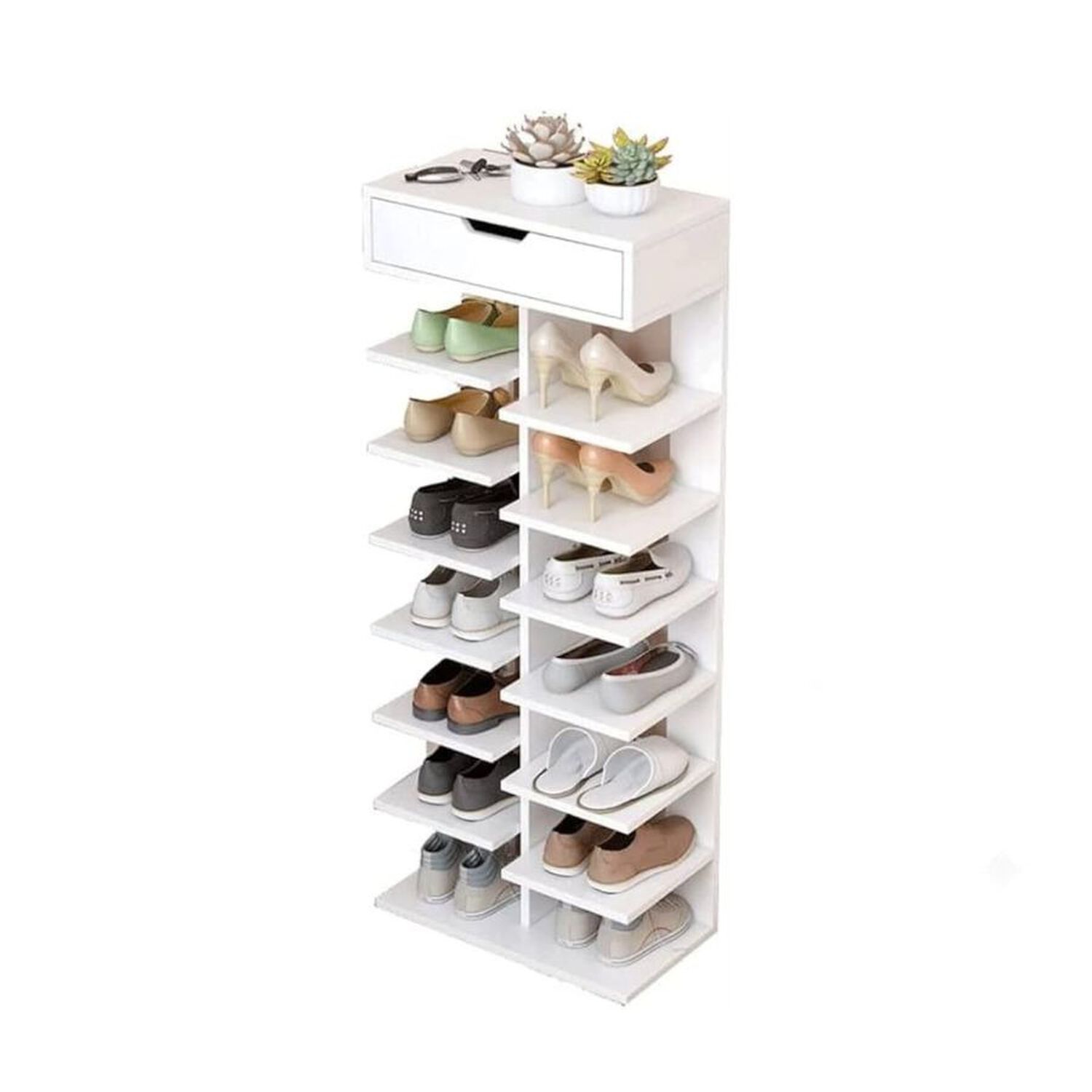 Zapatero Vertical Organizador Con Caj&oacute;n Estante De 7 Repisas Blanco image number 0.0