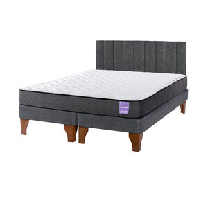 Cama Europea King + Respaldo Tubular Madera Gris