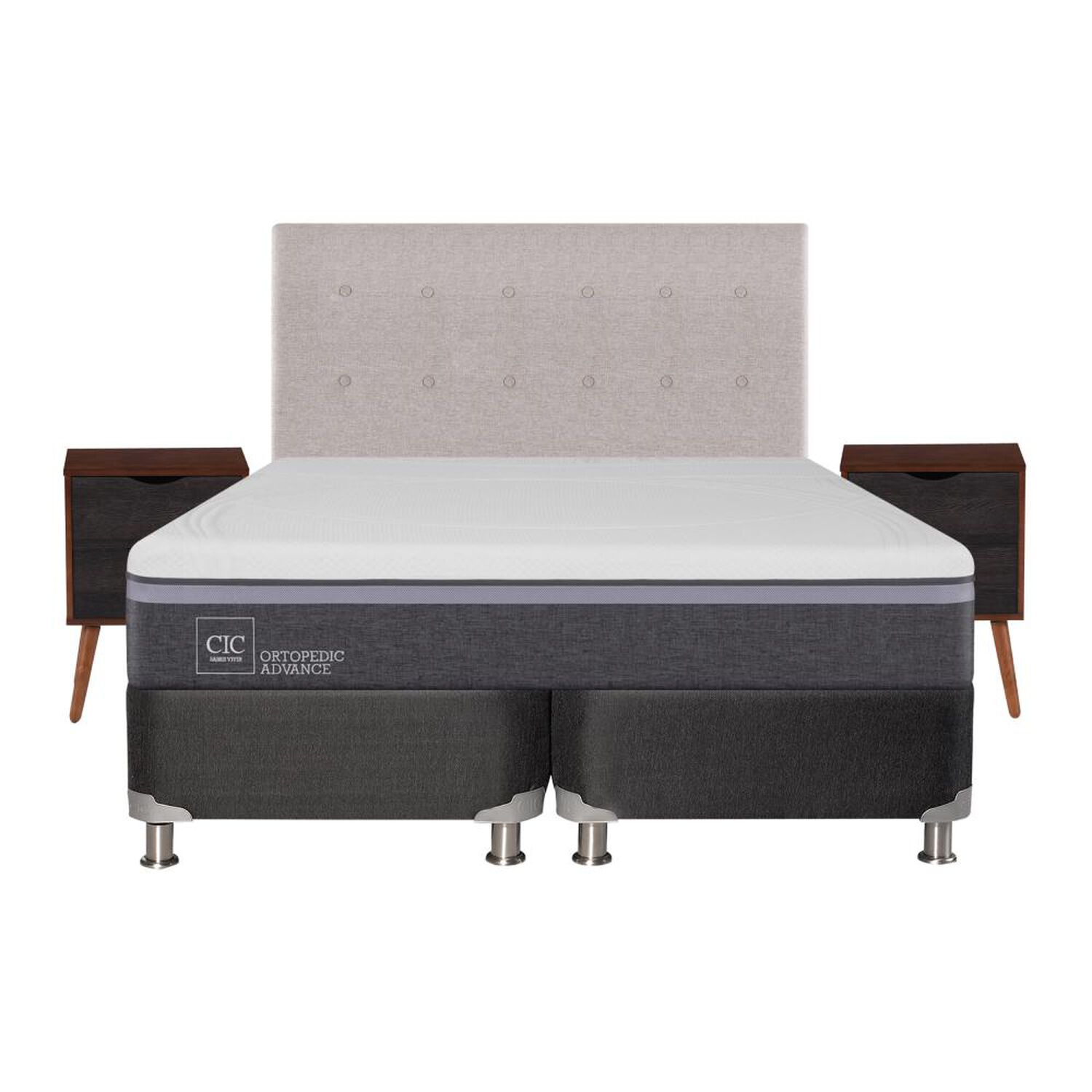 Box Spring Cic Ortopedic / 2 Plazas / Base Dividida  + Set De Maderas image number 0.0
