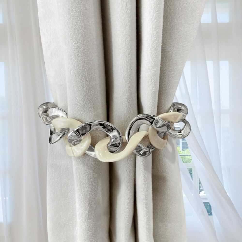 Pack De 02 Sujetadores Cadena Magn&eacute;ticas Para Cortinas Gris/beige image number 1.0