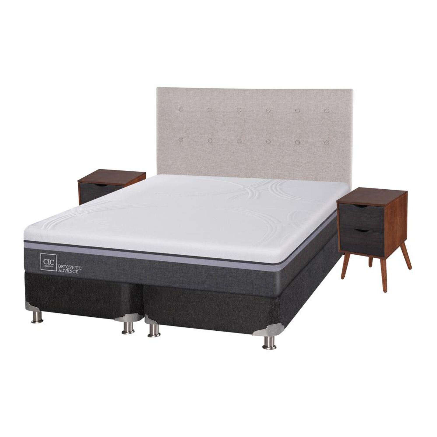 Box Spring Cic Ortopedic / 2 Plazas / Base Dividida  + Set De Maderas image number 1.0