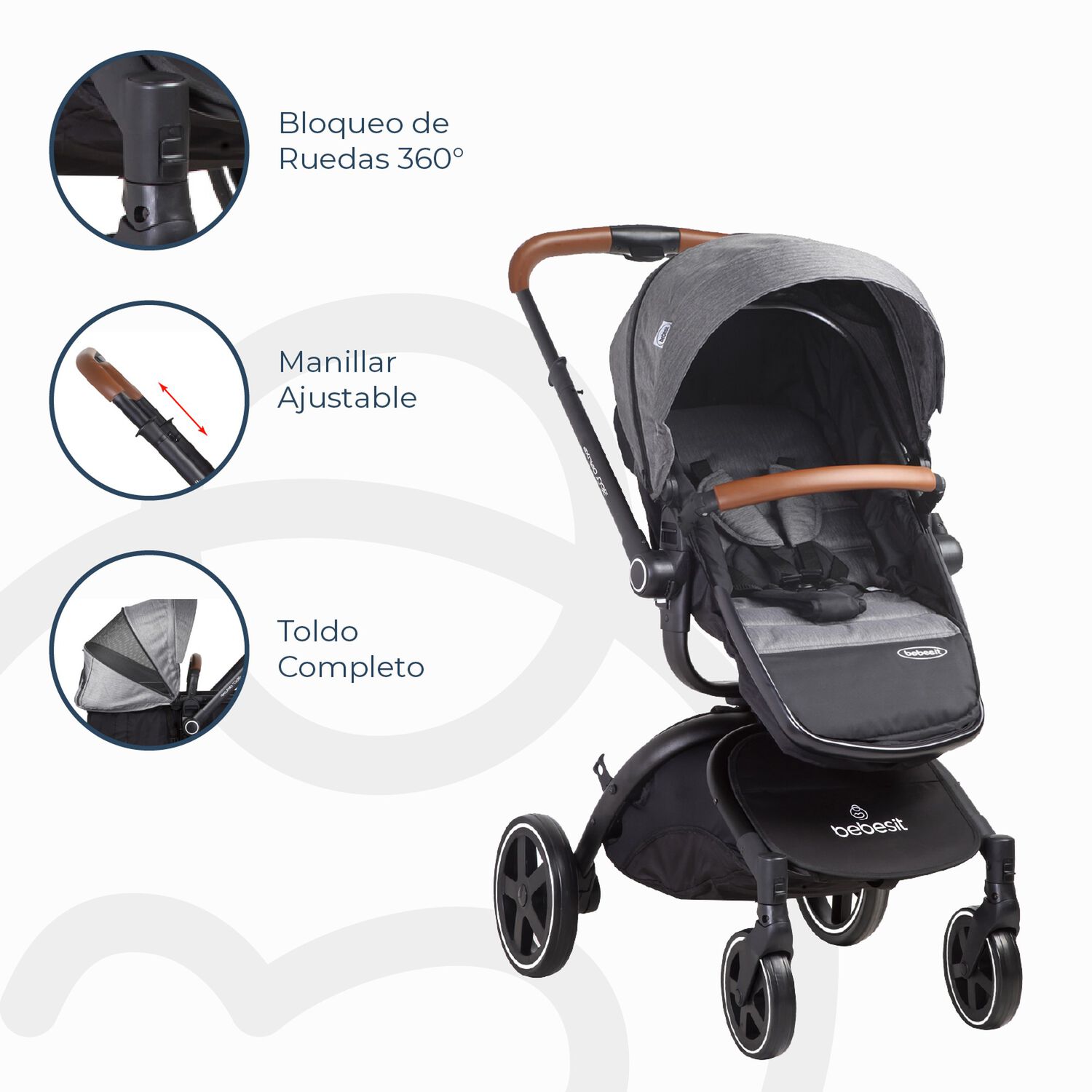 Coche Cuna Travel System Deluxe 360&deg; Sx Gris image number 6.0