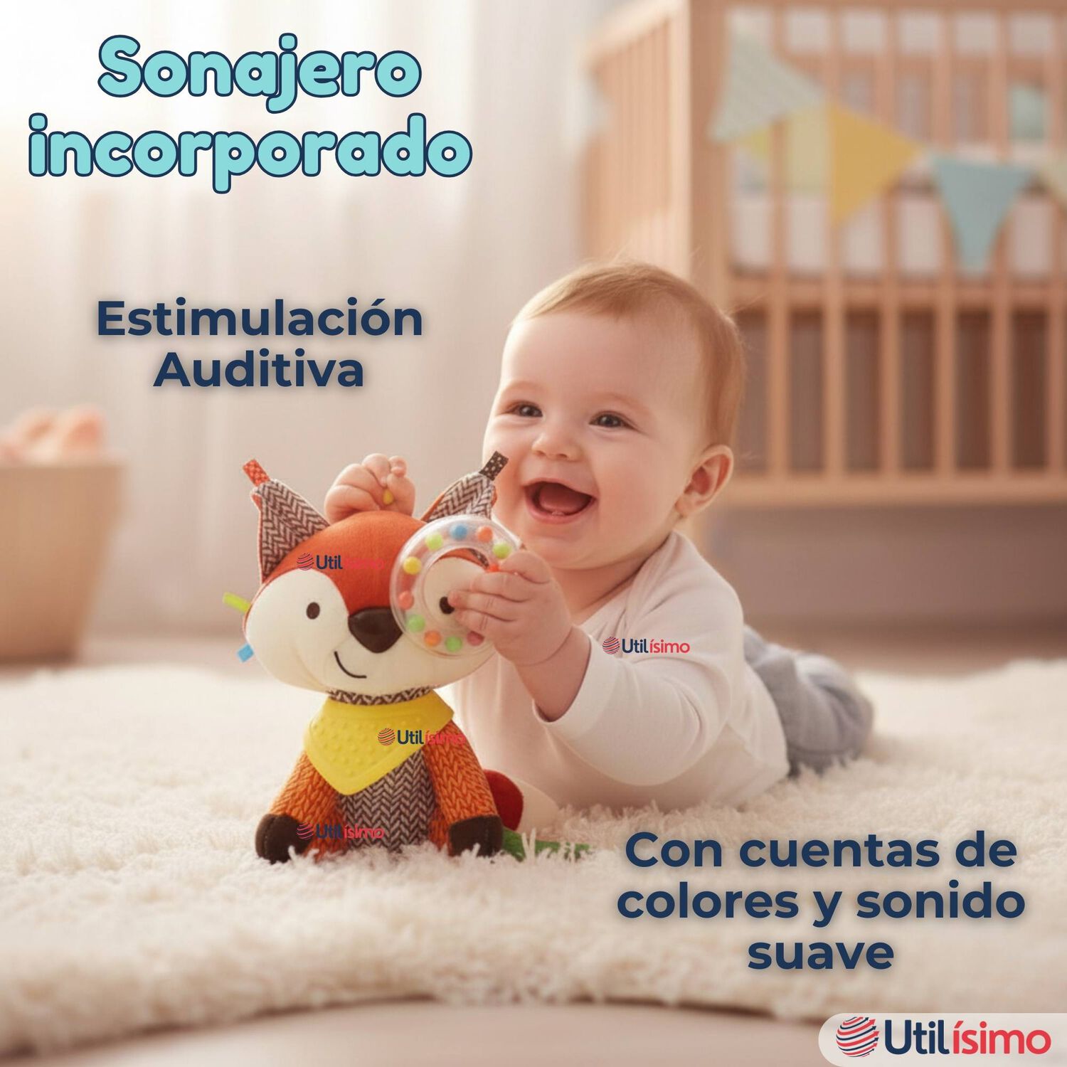 Juguete Peluche Animales Sensorial Con Mordedor Y Sonajero Dise&ntilde;o Zorrito Ni&ntilde;a Y Ni&ntilde;o image number 6.0