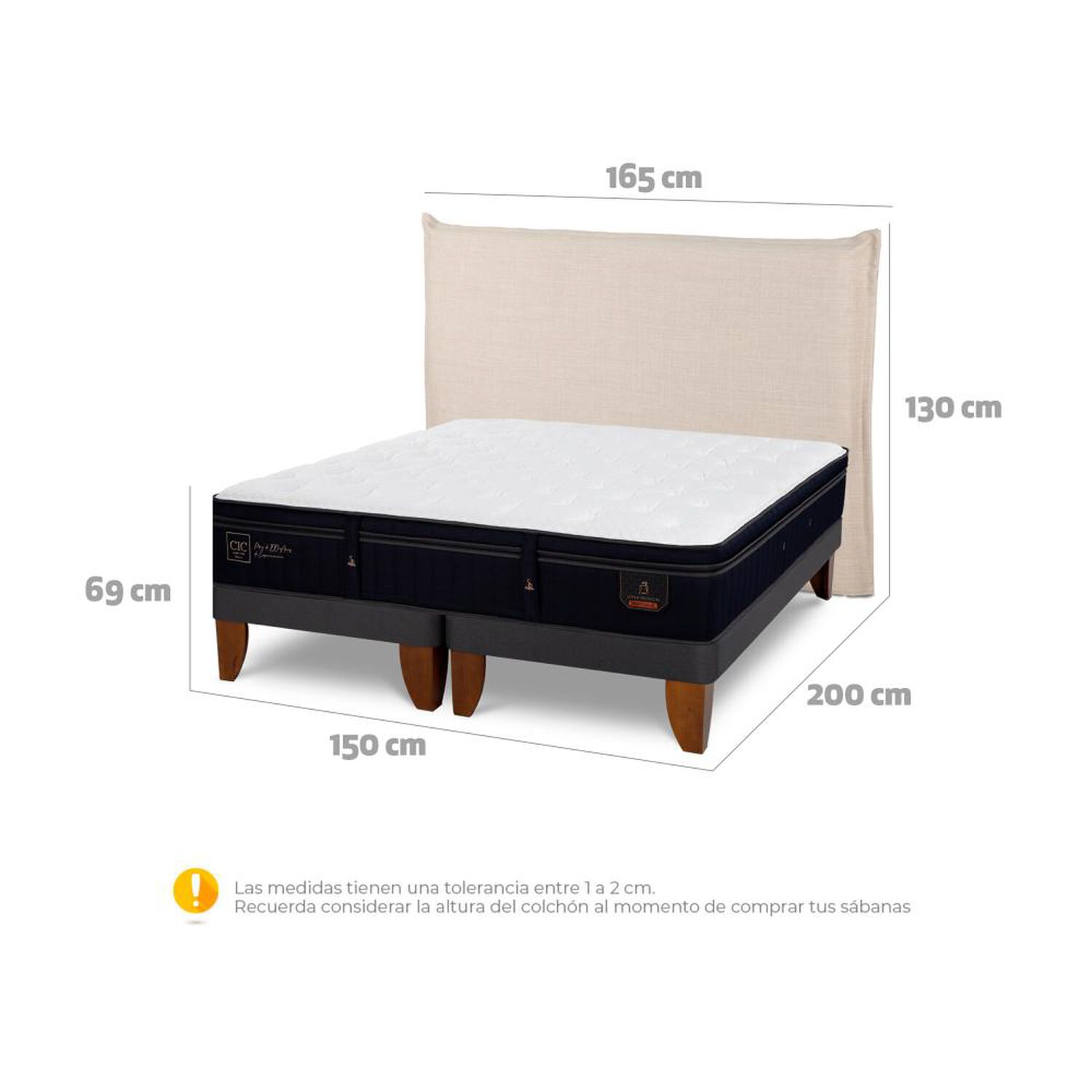 Cama Europea Cic Super Premium / 2 Plazas / Base Dividida + Respaldo image number 6.0