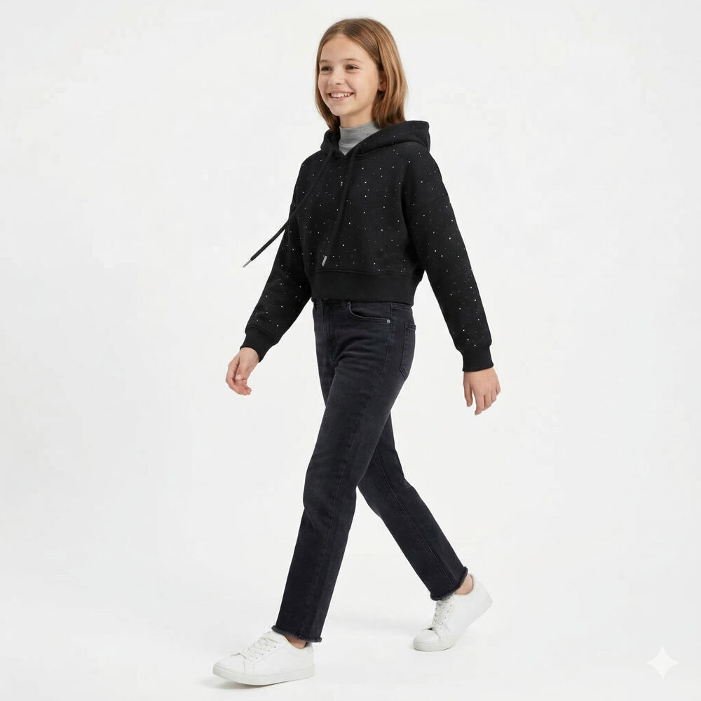 Poler&oacute;n Crop Juvenil Con Capucha Dise&ntilde;os Brillantes image number 4.0