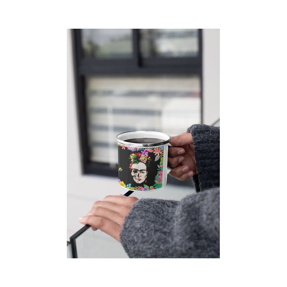 Taza Enlozada Lechera Frida Khalo Pinto Flores Y No Mueran image number 2.0